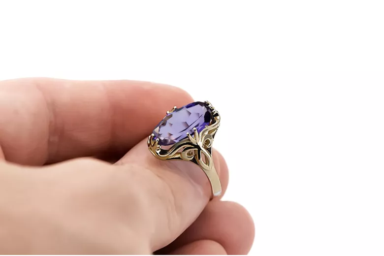 14k żółte złoto Aleksandryt Pierścionek Vintage Biżuteria vrc082y
