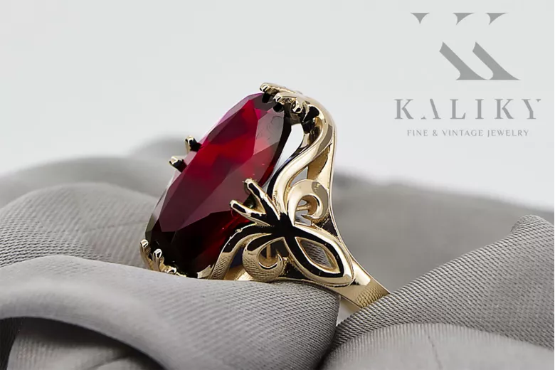 Vintage Stil Ring Rubinrot 14 Karat Gelbgold vrc082y