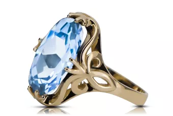 14k żółte złoto Akwamaryn Pierścionek Vintage Biżuteria vrc082y