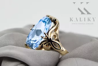 Винтидж крафт Пръстен Аквамарин 14K жълто злато vrc082y