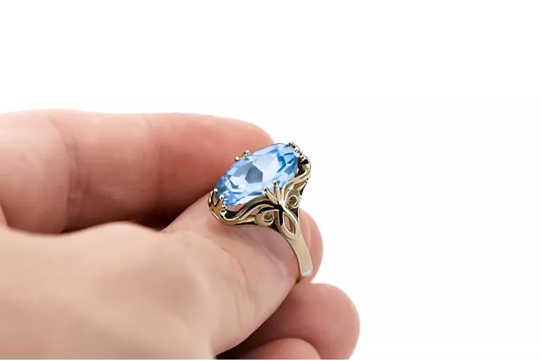 Žiedas Akvamarinas 14k geltono aukso Vintažiniai papuošalai vrc082y