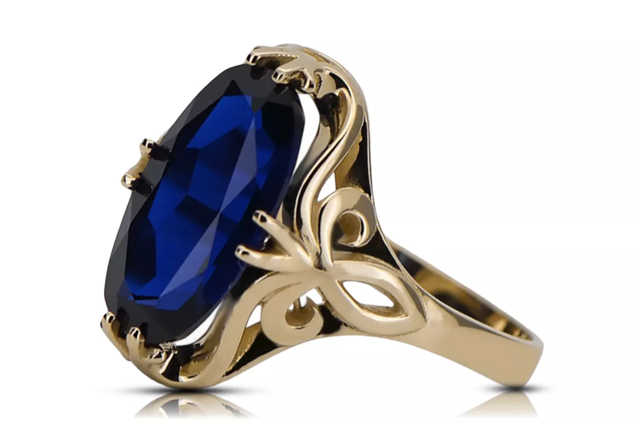 Szafir 14k żółte złoto Pierścionek Styl Vintage vrc082y