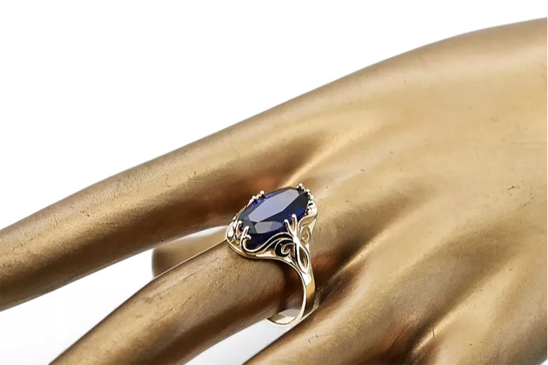 Szafir 14k żółte złoto Pierścionek Styl Vintage vrc082y