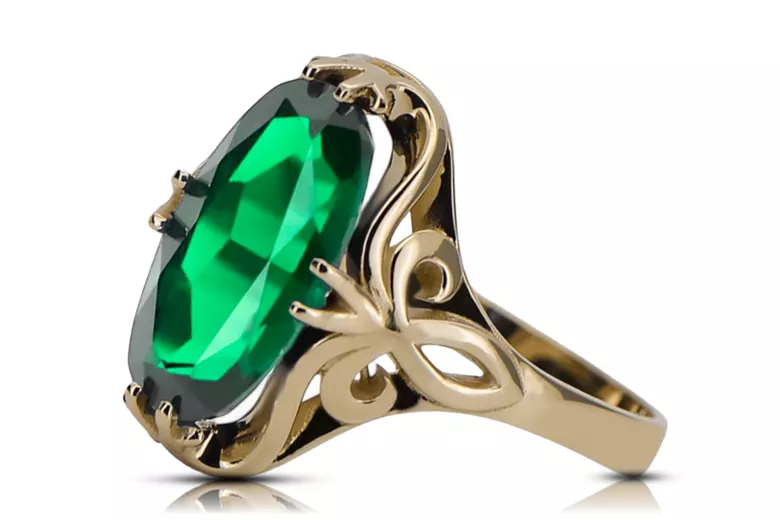 14K Yellow gold Emerald Ring Vintage Jewlery vrc082y