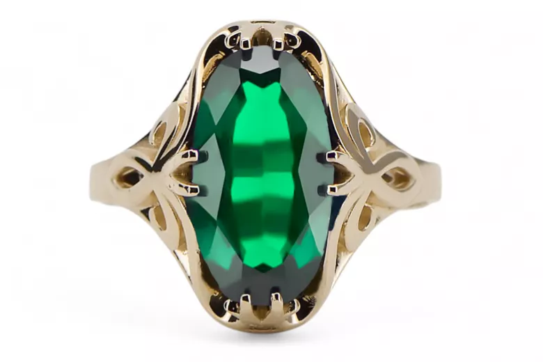 14K Yellow gold Emerald Ring Vintage Jewlery vrc082y