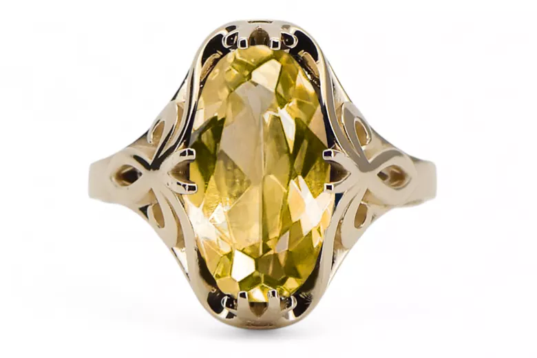 Žiedas Geltonasis peridotas 14k geltono aukso Vintažinis stilius vrc082y