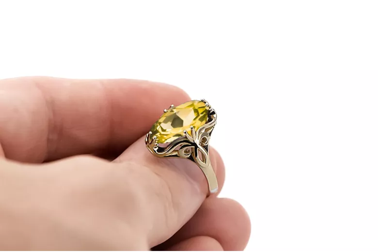 Żółty Perydot 14k żółte złoto Pierścionek Klasyczny Vintage vrc082y