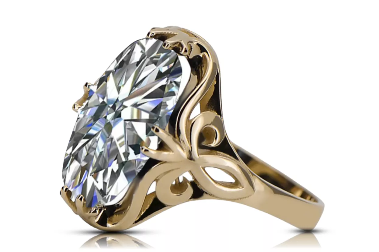 Ring Zirkon 14 Karat Gelbgold Vintage Stil vrc082y