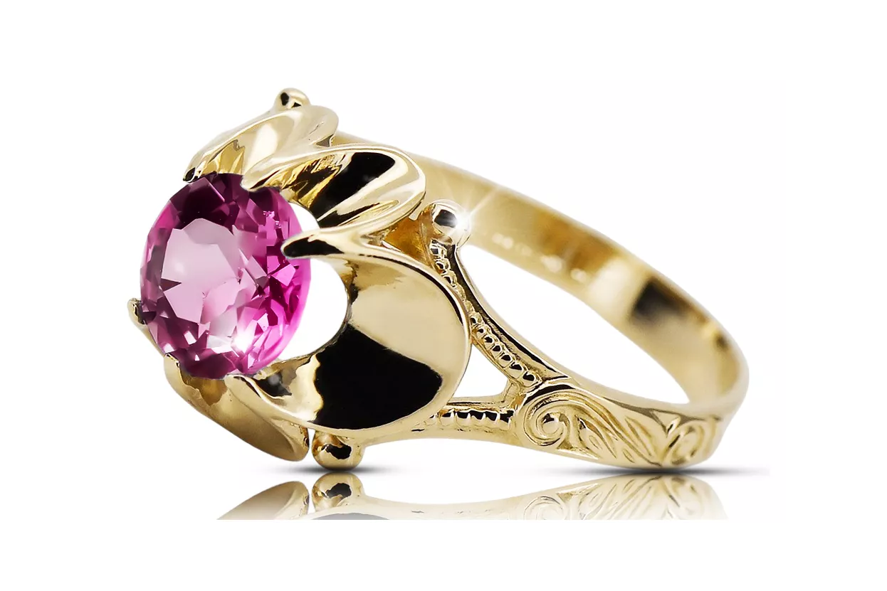 Ring Vintage Handwerk Amethyst 14 Karat Gelbgold vrc377y