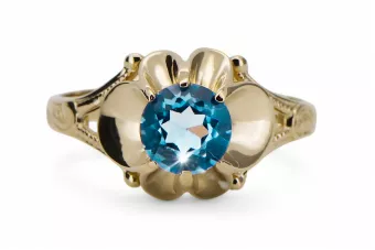 14K Yellow gold Aquamarine Ring Vintage style vrc377y