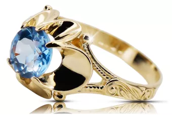 Or jaune 14 carats Aigue-marine Anneau Style vintage vrc377y