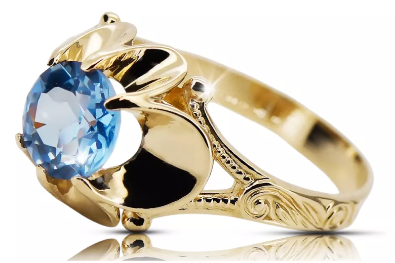 Vintage Inel Acvamarin Aur galben 14K vrc377y