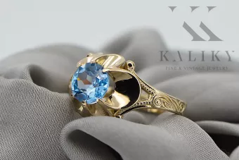 Akwamaryn 14k żółte złoto Pierścionek Vintage unikatowe vrc377y