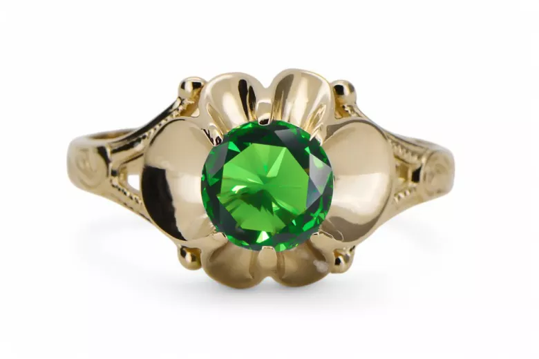 Vintage craft Ring Emerald 14K Yellow gold vrc377y