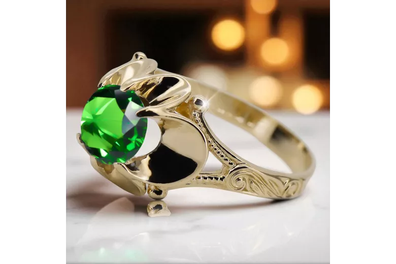 Anneau Émeraude Or jaune 14 carats Artisanat vintage vrc377y