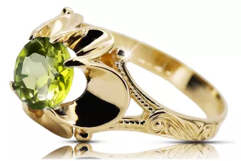 Žiedas Geltonasis peridotas 14k geltono aukso Vintažiniai amatai vrc377y