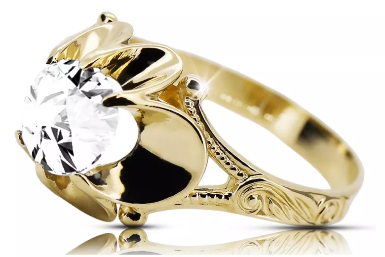 Вінтаж стиль Каблучка Циркон 14K Жовте золото vrc377y