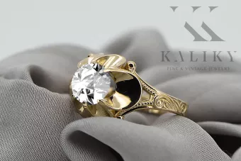 Пръстен Винтидж крафт Циркон 14K жълто злато vrc377y