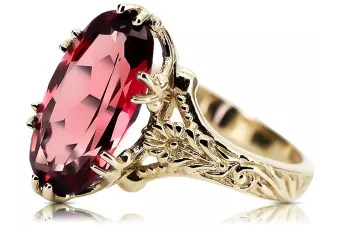 14k žlutá zlata rubínový prsten Vrc084y vintage art deco sovětské éry ruské šperky stylu