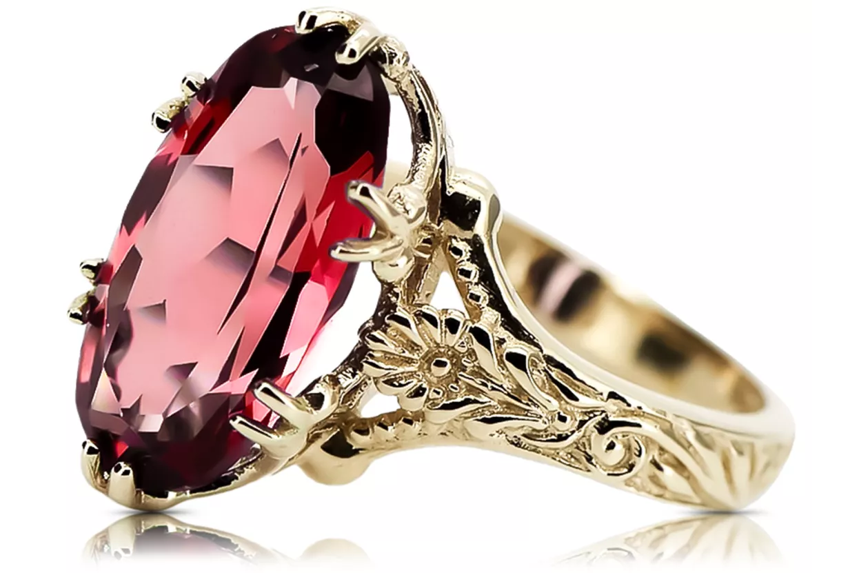 14k žlutá zlata rubínový prsten Vrc084y vintage art deco sovětské éry ruské šperky stylu