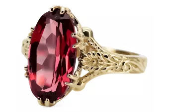 14K aur galben Ruby inel vRc084Y Vintage Art Deco Era Sovietic Rusa Bijuterii Style