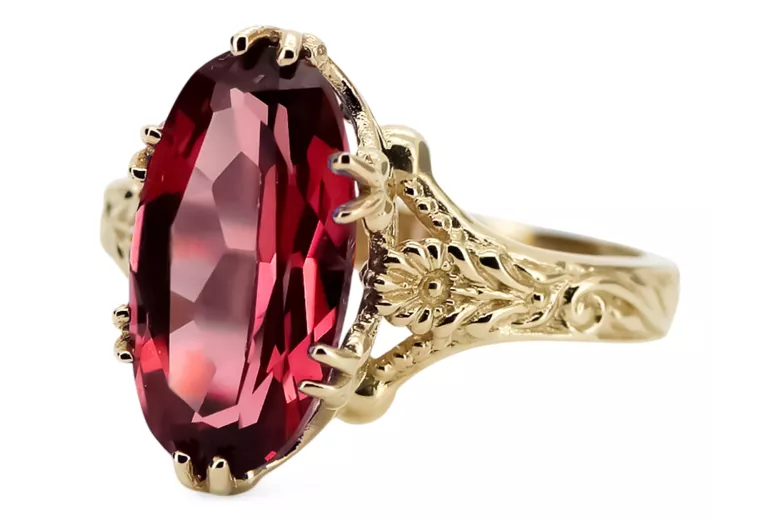 14k žlutá zlata rubínový prsten Vrc084y vintage art deco sovětské éry ruské šperky stylu