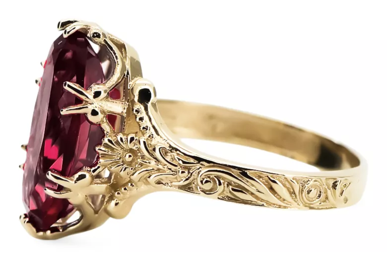 14k žlutá zlata rubínový prsten Vrc084y vintage art deco sovětské éry ruské šperky stylu