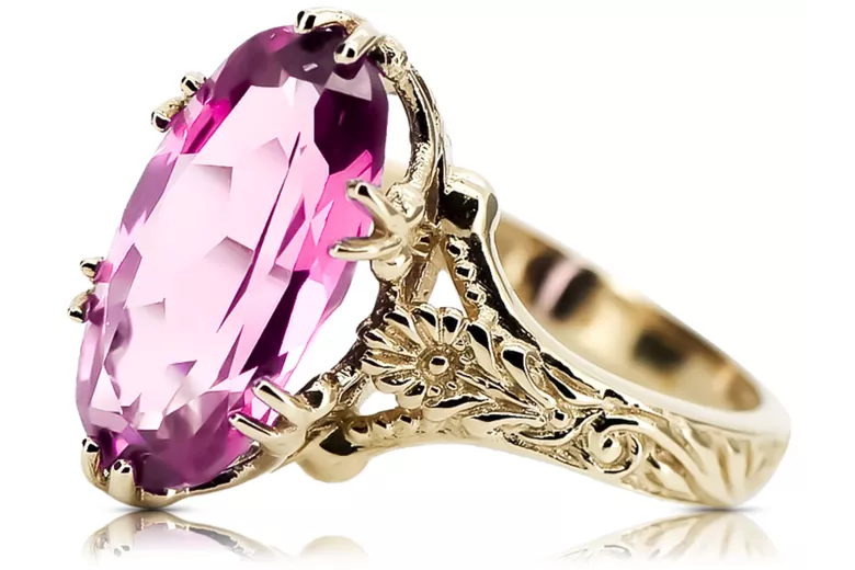 14K žluté zlato ametyst prsten Vrc084y vintage art deco sovětské éry ruské šperky styl