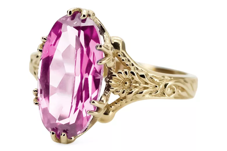 14K žluté zlato ametyst prsten Vrc084y vintage art deco sovětské éry ruské šperky styl