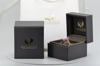 Pierścionek z żółtego 14k złota z Ametystem vrc084y-am Klasyczny Vintage Art Deco Sowiecki Rosyjski ZSRR styl