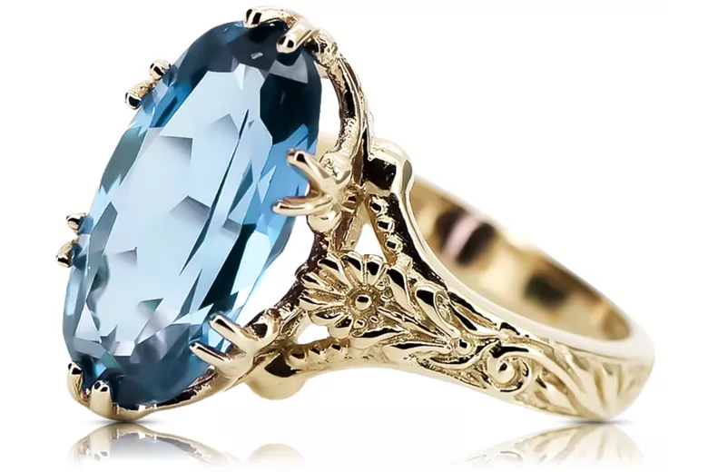 Кольцо Aquamarine 14K Желтое Золото Винтаж Урожай Ювеюрниц VRC084Y Винтаж Арт Деко Советская Эра Русский Ювелирный Стиль