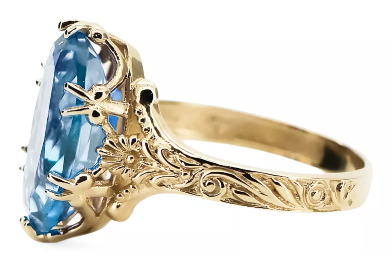 Кольцо Aquamarine 14K Желтое Золото Винтаж Урожай Ювеюрниц VRC084Y Винтаж Арт Деко Советская Эра Русский Ювелирный Стиль