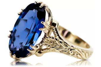 14K žltá zlatá zafírový ring vrc084y vinobranie art deco sovietskej éry ruské šperky štýl