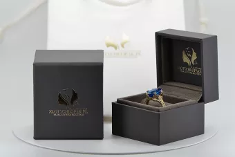 Anillo de zafiro de oro amarillo de 14k VRC084Y Vintage Art Deco Era soviética Estilo de joyería rusa