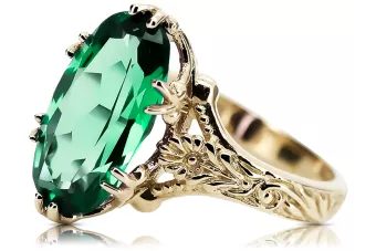 14k galben de aur emeralld ring vrc084y vintage art deco era sovietice stil de bijuterii ruse