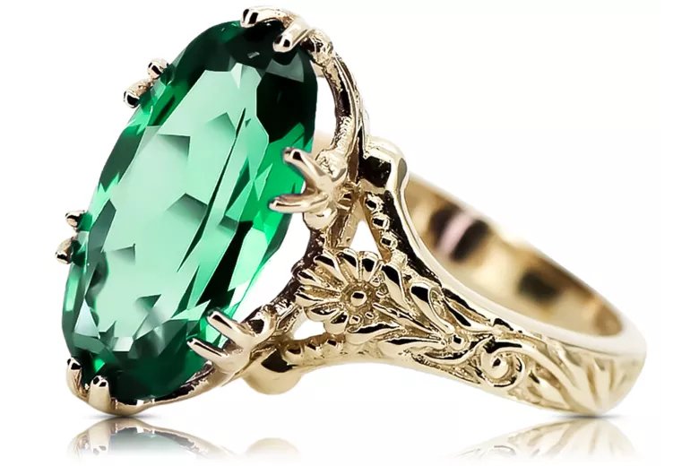 14k galben de aur emeralld ring vrc084y vintage art deco era sovietice stil de bijuterii ruse