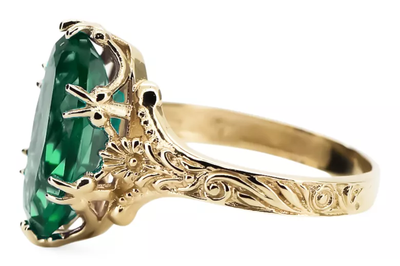 14k galben de aur emeralld ring vrc084y vintage art deco era sovietice stil de bijuterii ruse