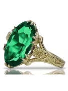 14k Жовтий золотий смарагдовий кільце VRC084Y Vintage Art Deco Радянська Ера Російська ювелірна стиль