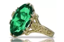 14k Жовтий золотий смарагдовий кільце VRC084Y Vintage Art Deco Радянська Ера Російська ювелірна стиль