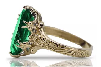 14k galben de aur emeralld ring vrc084y vintage art deco era sovietice stil de bijuterii ruse