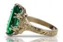 14K Yellow gold Emerald Ring vrc084y Vintage Art Deco Soviet era Russian jewelry style