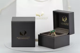 14K žluté zlato smaragdový prsten Vrc084y vintage art deco sovětské éra ruské šperky stylu