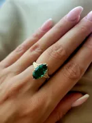 14k Жовтий золотий смарагдовий кільце VRC084Y Vintage Art Deco Радянська Ера Російська ювелірна стиль
