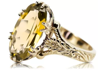 14K Amarillo Dorado Amarillo Peridot Anillo VRC084Y Vintage Art Deco Era Soviética Estilo de joyería rusa