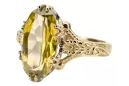 14K Amarillo Dorado Amarillo Peridot Anillo VRC084Y Vintage Art Deco Era Soviética Estilo de joyería rusa