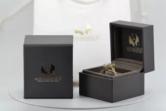 14K الذهب الأصفر الأصفر الزبرجد الدائري VRC084Y خمر آرت ديكو العصر السوفيتي نمط المجوهرات الروسية