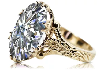 14K žluté zlato zirkon prsten Vrc084y vintage art deco sovětské éry ruské šperky stylu