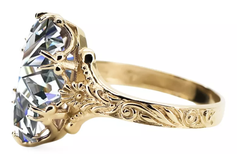 14K žluté zlato zirkon prsten Vrc084y vintage art deco sovětské éry ruské šperky stylu
