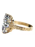 14k geltona aukso cirkoninis žiedas VRC084Y Vintage Art Deco sovietų eros rusų papuošalų stilius