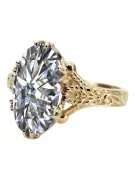 14K žluté zlato zirkon prsten Vrc084y vintage art deco sovětské éry ruské šperky stylu